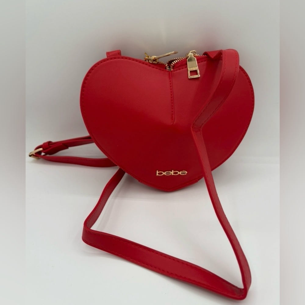bebe Red Heart-Shaped Crossbody Bag with Gold Hardware